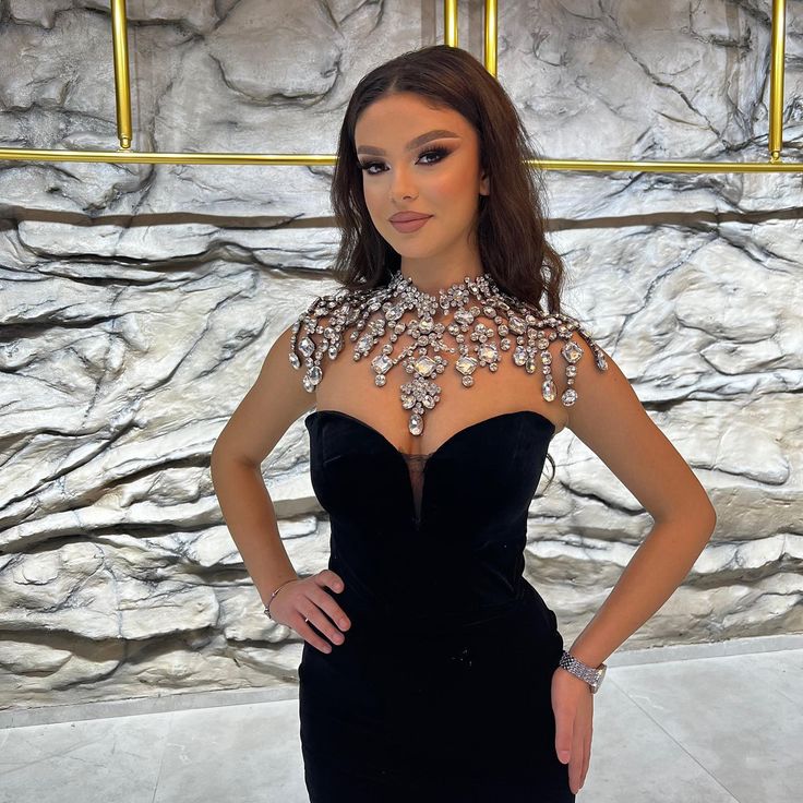 NOUVELLE ARRIVÉE ROBES DE BAL SIRÈNE NOIRES À COL EN V ET À MANCHES LONGUES, SANS MANCHES, fg6221