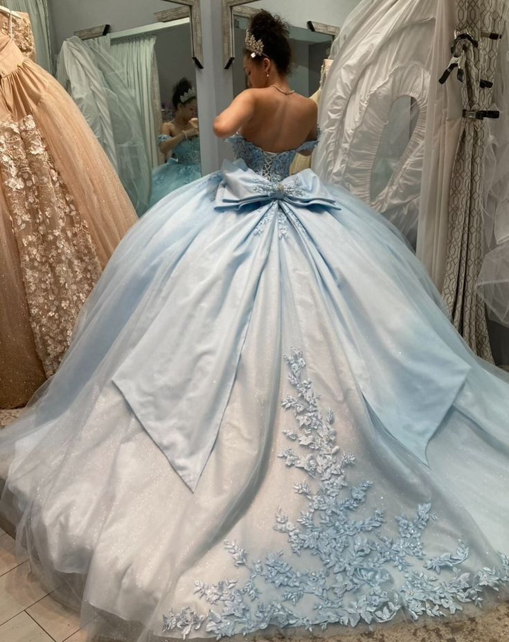 A Line Light Blue Off The Shoulder Quinceanera Dress Ball Gown fg6546