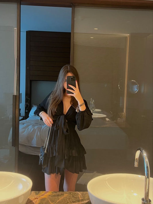 Robe noire courte de soirée, tenue de bal fg6063
