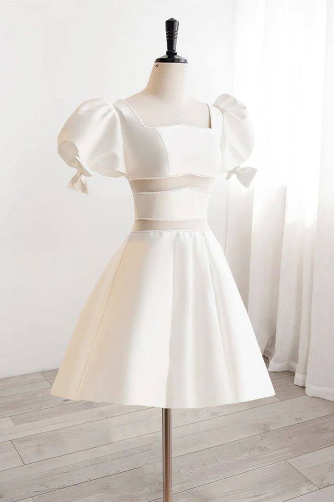 Robe de bal courte à perles blanches, robe de soirée courte à perles blanches fg6410