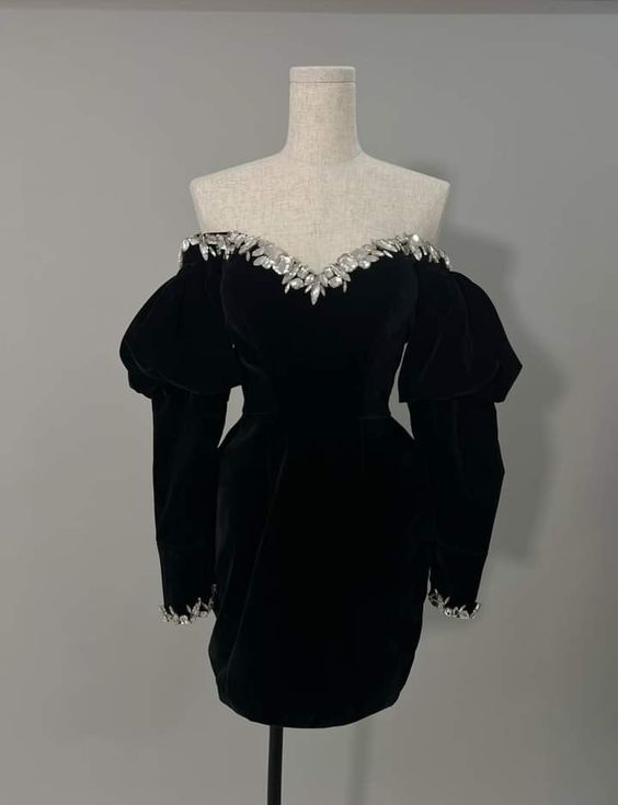 Puff sleeve mini dress, elegant black long sleeve short evening dress formalgowns Puff sleeve mini dress, elegant black long sleeve short evening dress formalgowns