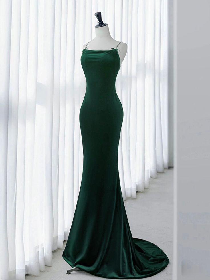 Robe de bal longue sirène verte en velours, robe de soirée longue verte fg6740