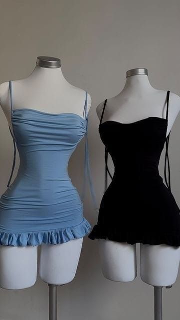 Robe de soirée courte dos nu noire/bleue à bretelles simples fg6634