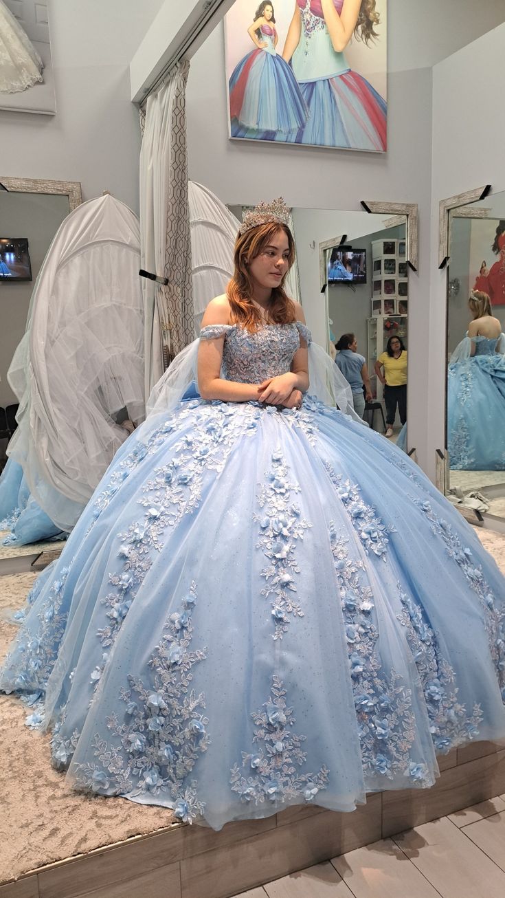 Light blue quinceanera dress, ball gown 3D flower lace birthday party gown fg6060