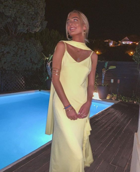 Robe de soirée jaune en mousseline de soie, robe de bal fg6376