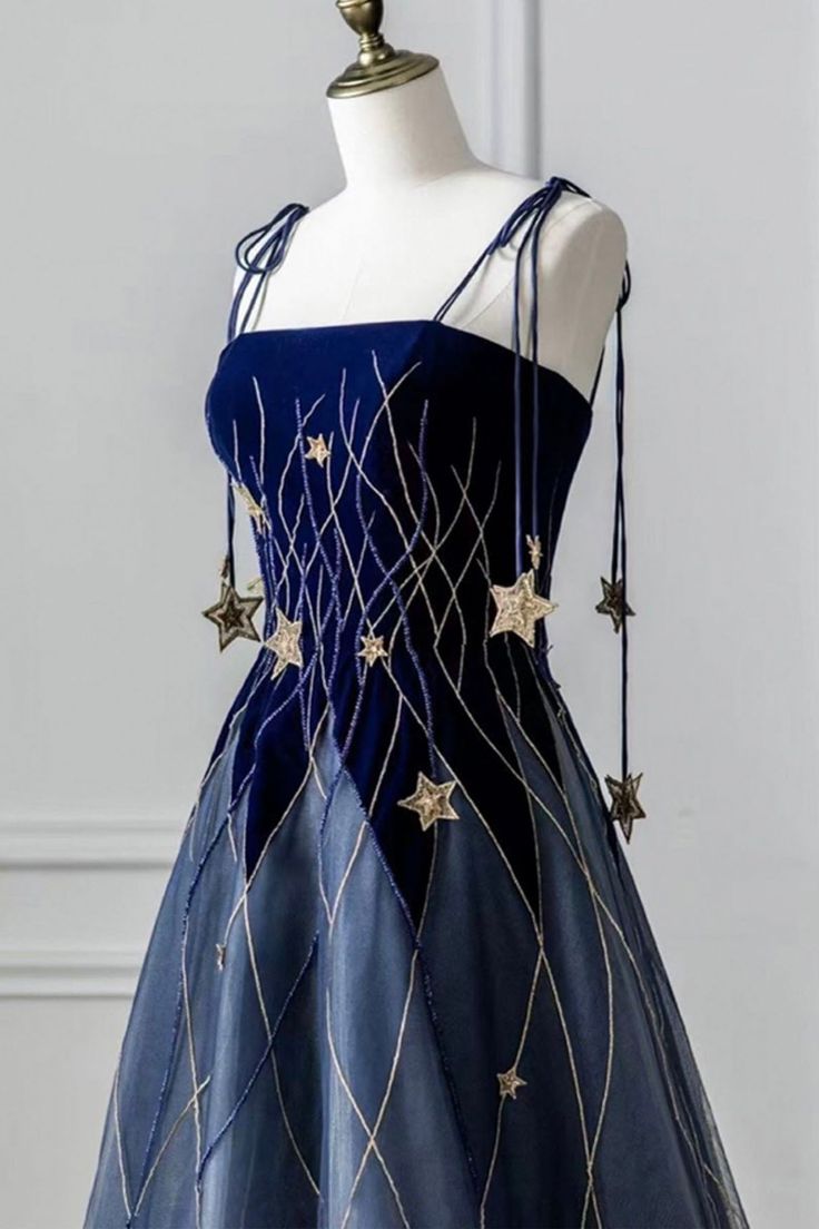 Robe de bal longue à bretelles spaghetti et étoile, robe de soirée fg6247