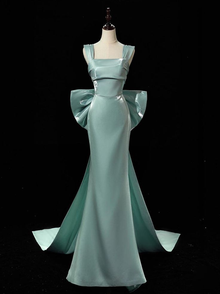 green satin bow dress Azazie Margie