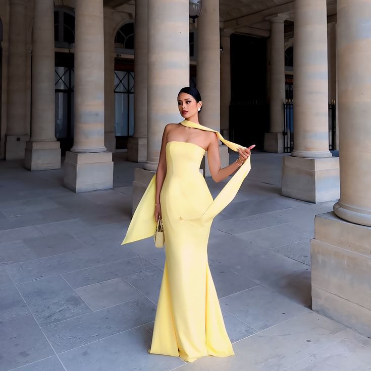 Strapless Floor Length Mermaid Evening Dress Yellow Formal Evening Dress fg6566