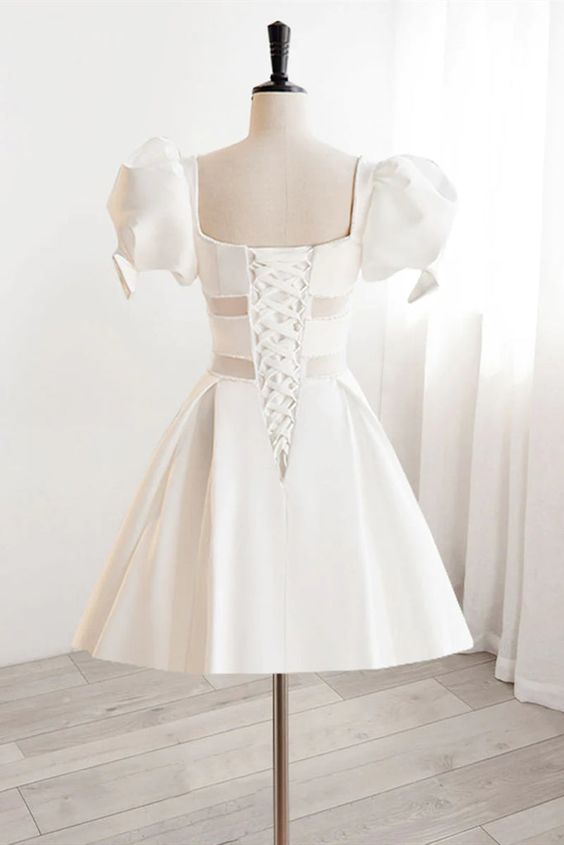 Robe de bal courte à perles blanches, robe de soirée courte à perles blanches fg6410