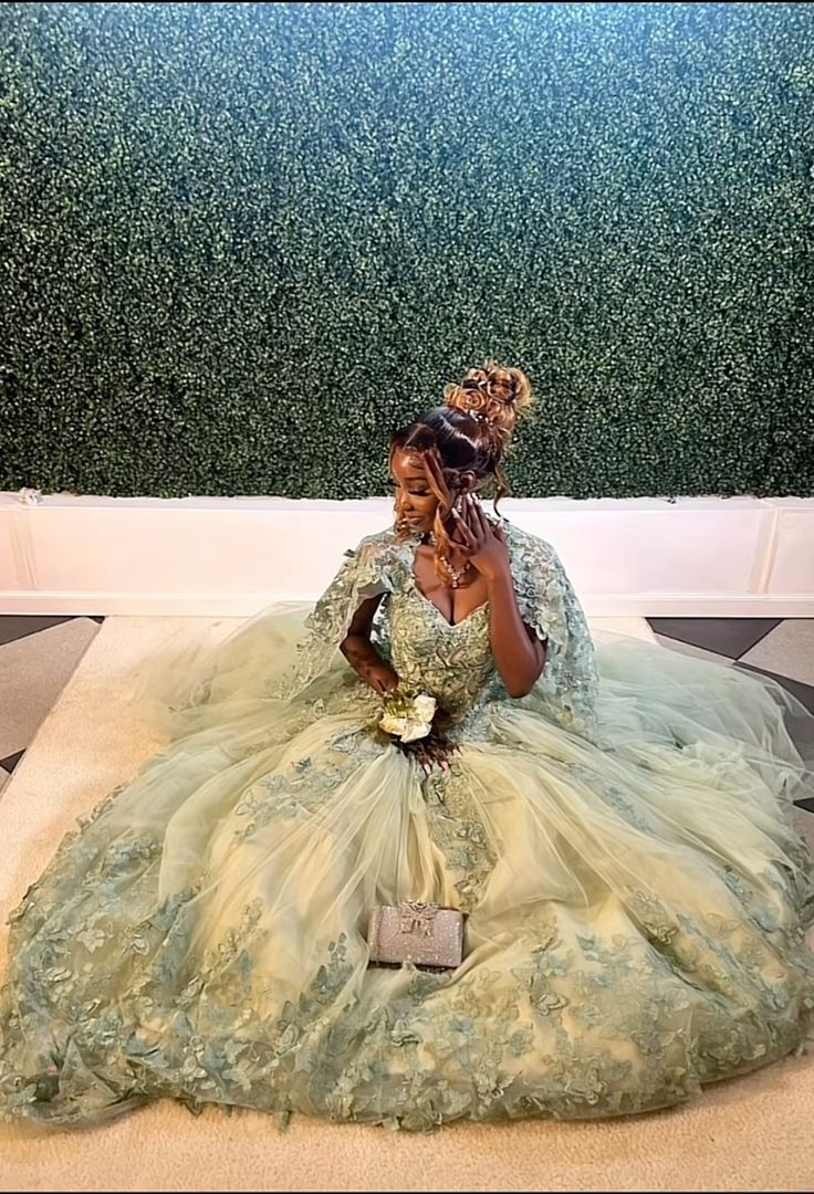Green Quinceanera Dresses For Sweet 16 Girls Appliques Princess Ball Gowns Tull 15 Vestidos fg6205
