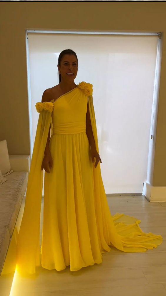 Vintage Long One Shoulder Evening Desses With Flower A-Line Floor Length Sweep Train Prom Dresses for Women fg6353