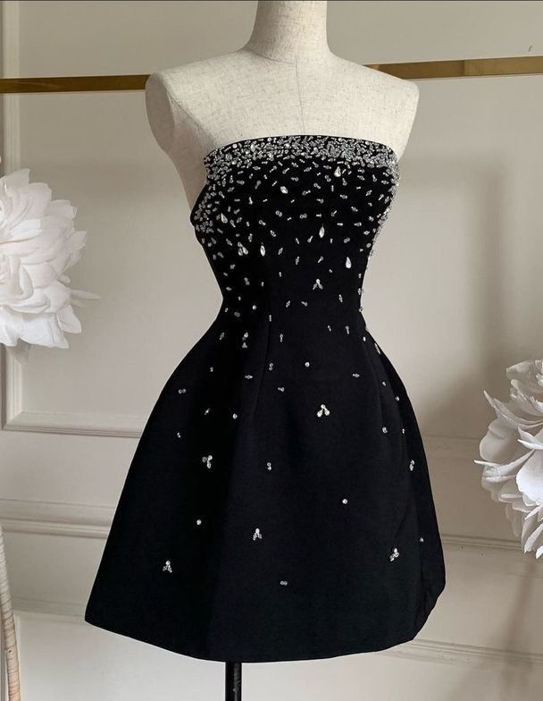 satin mini homecoming dresses Strapless Sleeveless Beaded Satin A-Line Mini Homecoming Dress fg6108 – formalgowns