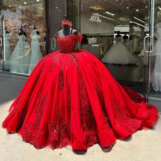 Luxury Red Quinceanera Dresses 2025 Ball Gown Beads Glitter Sequins Appliques Sweet 16 Dresses Birthday Party Gown Custom fg6294