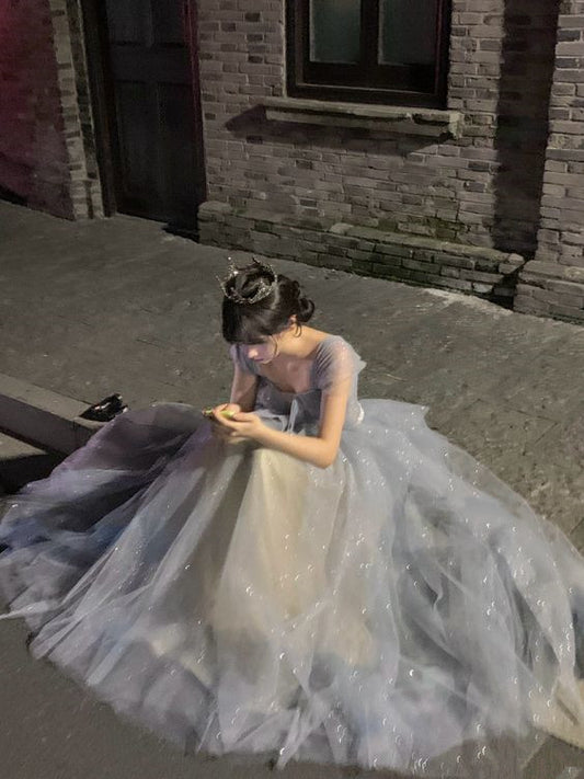Robe de soirée longue en tulle, coupe trapèze, fg6002