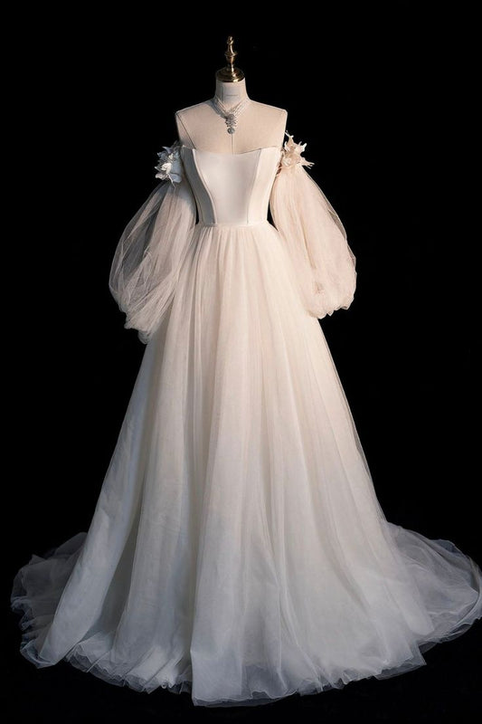 Robe de bal en tulle à manches longues et épaules dénudées fg6045