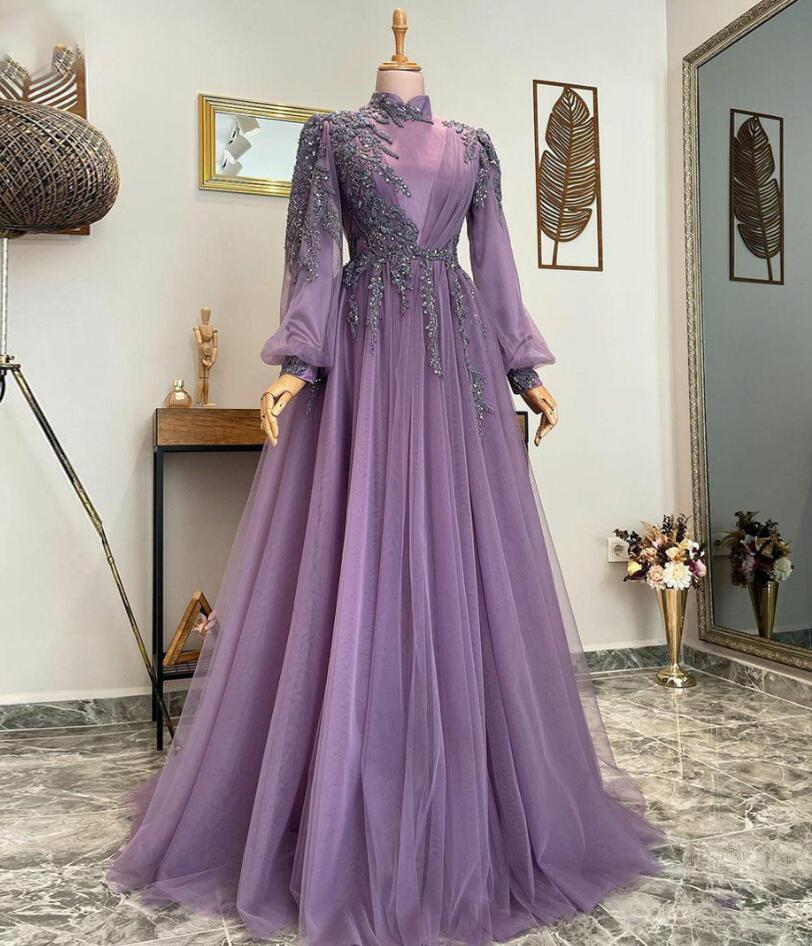 A-line Purple Muslim Evening Dresses fg6038 A-line Purple Muslim Evening Dresses fg6038