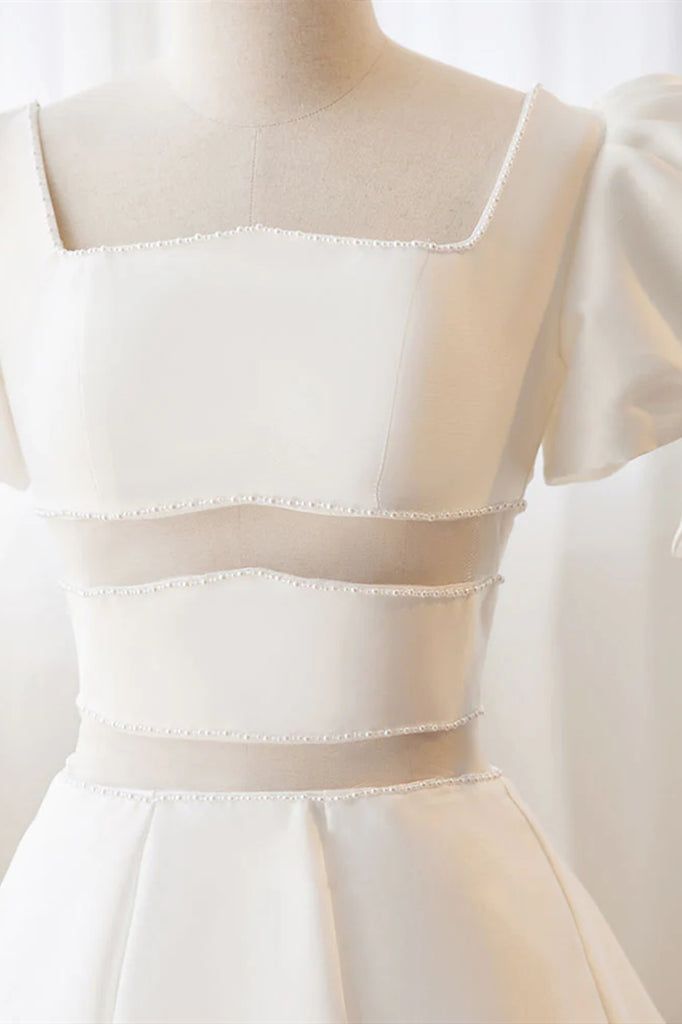 Robe de bal courte à perles blanches, robe de soirée courte à perles blanches fg6410