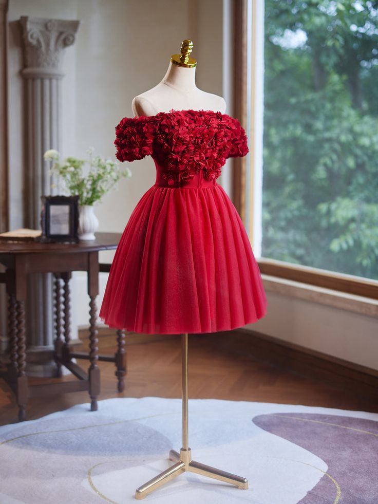 Off the Shoulder Flower Bodice Tulle Short Homecoming Dress fg6046