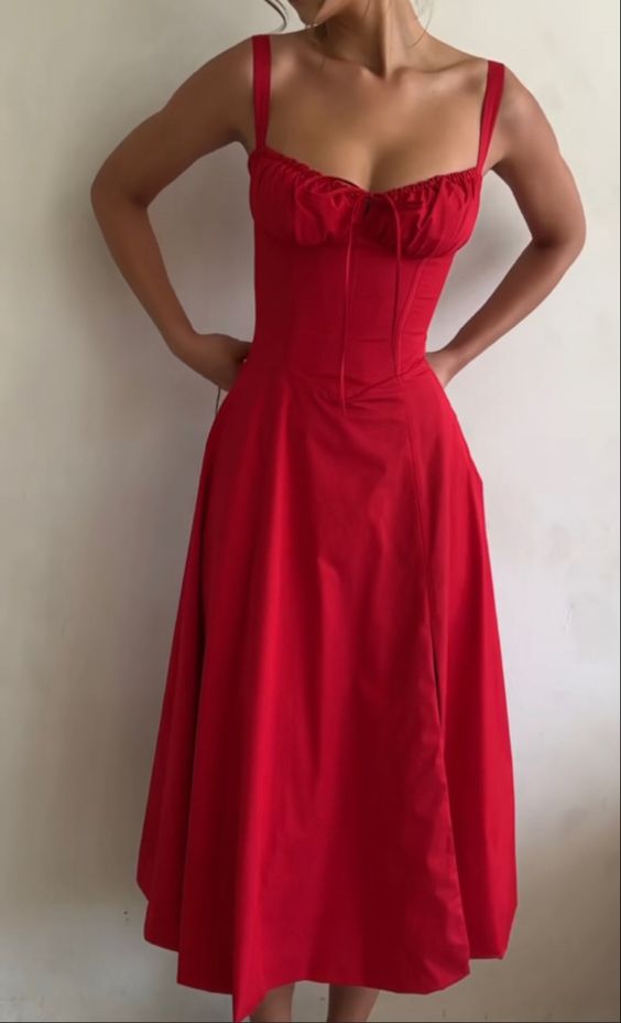 Women's Sleeveless Red Square Neck Party Prom Dress Split Sexy A-Line Midi Dress fg6008