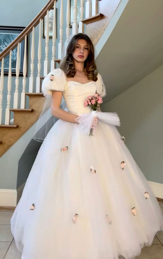 Robe de mariée élégante en tulle, style princesse des années 80, pour femme, fg5871