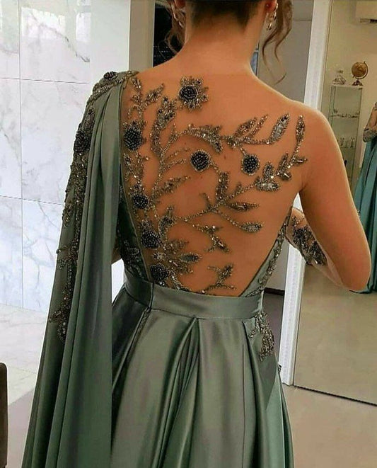 Robe de soirée asymétrique en satin, longueur trapèze, manches longues, robe de soirée formelle, robe de bal fg6768
