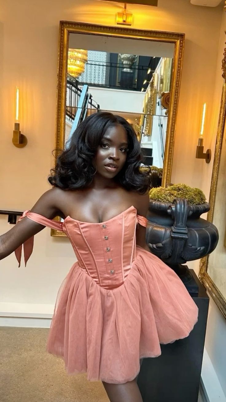 Robe d'anniversaire à épaules dénudées, robe de soirée rose courte, fg7714