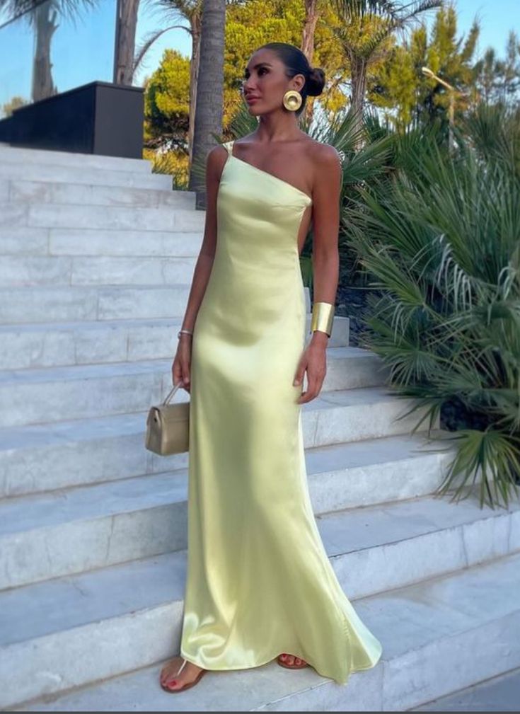 Yellow One Shoulder Prom Dresses, Evening Dress, Floor Length Party Gowns fg6565