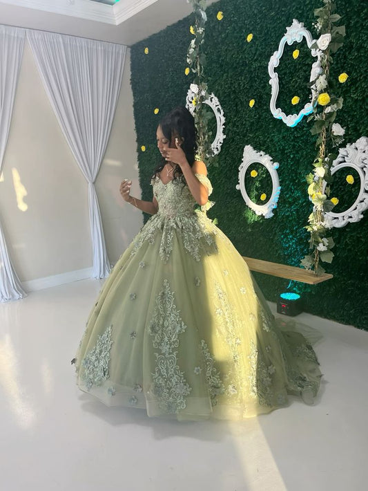 Robe de Quinceanera verte à épaules dénudées pour filles de 16 ans, robe de bal princesse fg6502