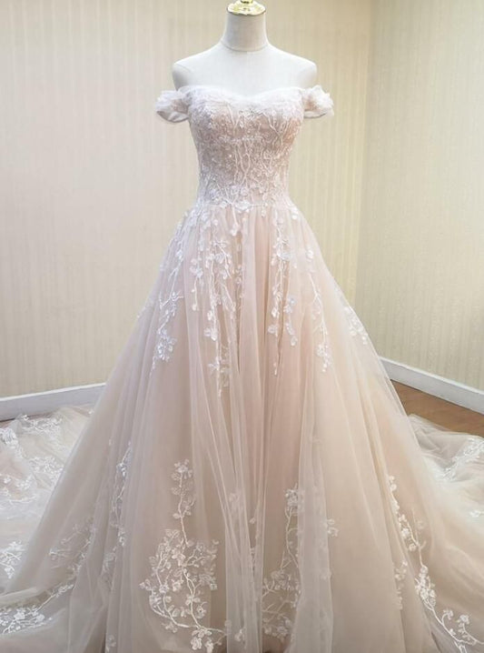 Robe de mariée à épaules dénudées et traîne longue fg6601