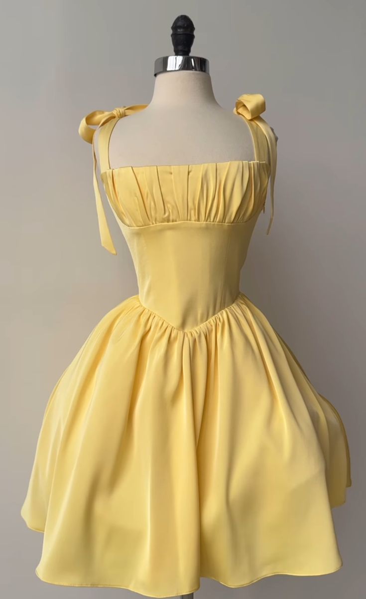 A Line Homecoming Dresses Yellow Bow Strap Prom Cocktail Party Gown fg formalgowns A Line Homecoming Dresses Yellow Bow Strap Prom Cocktail Party Gown fg formalgowns