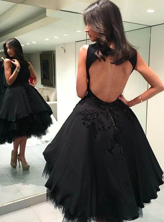 A-Line Black Tulle Backless Knee Length Homecoming Dress fg6131 formalgowns A-Line Black Tulle Backless Knee Length Homecoming Dress fg6131 formalgowns