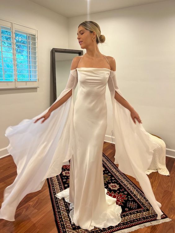 satin long sleeve open back wedding dress Open back wedding dress with sleeves Darla