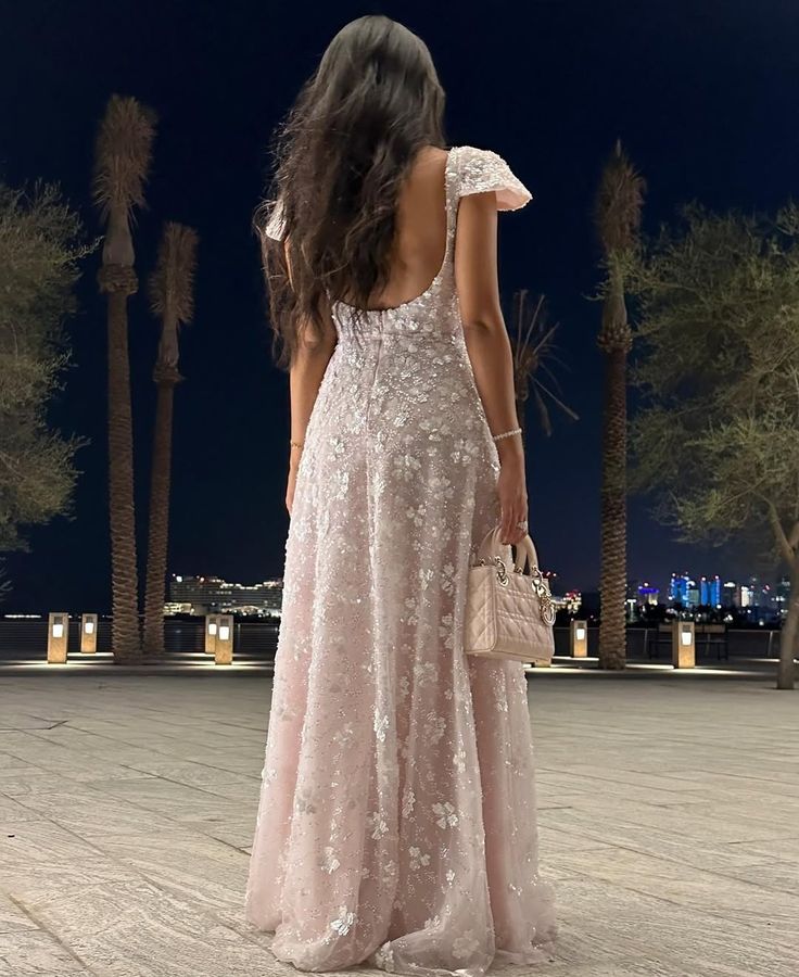Pink Cap Sleeves Elegant Long Evening Dress Prom Dresses fg7795