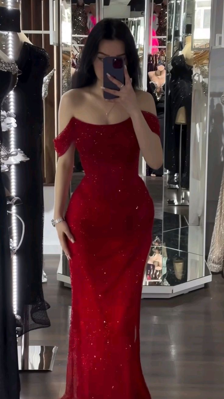 Meerjungfrau-Kleid, schulterfrei, lang, rot, Ballkleid fg5943
