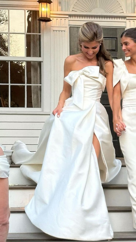 Robe de mariée longue romantique sans bretelles avec fente fg6412