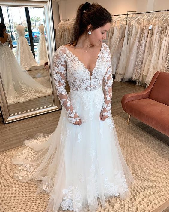 A-line Long Sleeve Lace Wedding Dress fg6613 formalgowns A-line Long Sleeve Lace Wedding Dress fg6613 formalgowns