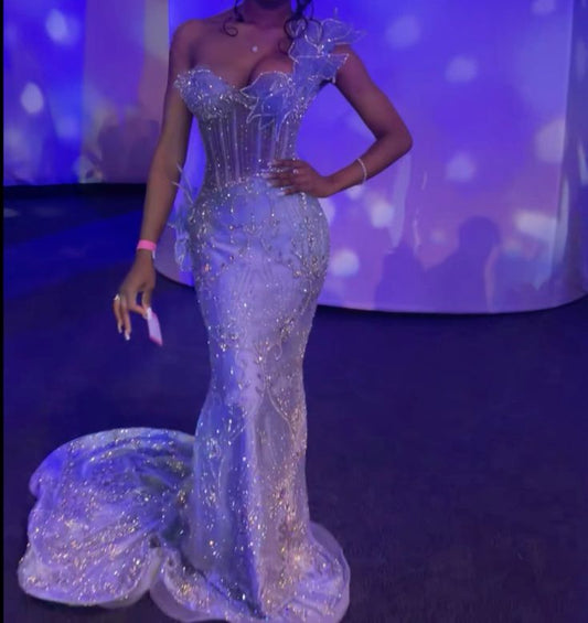 Robe de bal longue bleue style sirène pour femme, fg5431