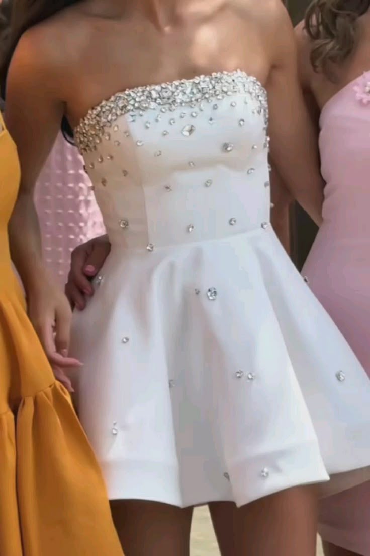White Strapless A Line Unique Homecoming Dress Sparkly Party Dress fg7 formalgowns White Strapless A Line Unique Homecoming Dress Sparkly Party Dress fg7 formalgowns