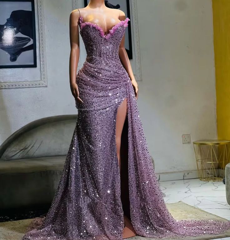 Light Purple High Split Evening Dresses, Sweetheart Mermaid Prom Dress formalgowns Light Purple High Split Evening Dresses, Sweetheart Mermaid Prom Dress formalgowns