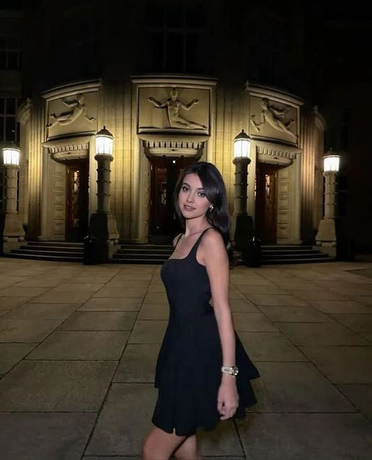 Jolie robe de soirée noire à bretelles, coupe trapèze, tenue pour 18e anniversaire, fg6523