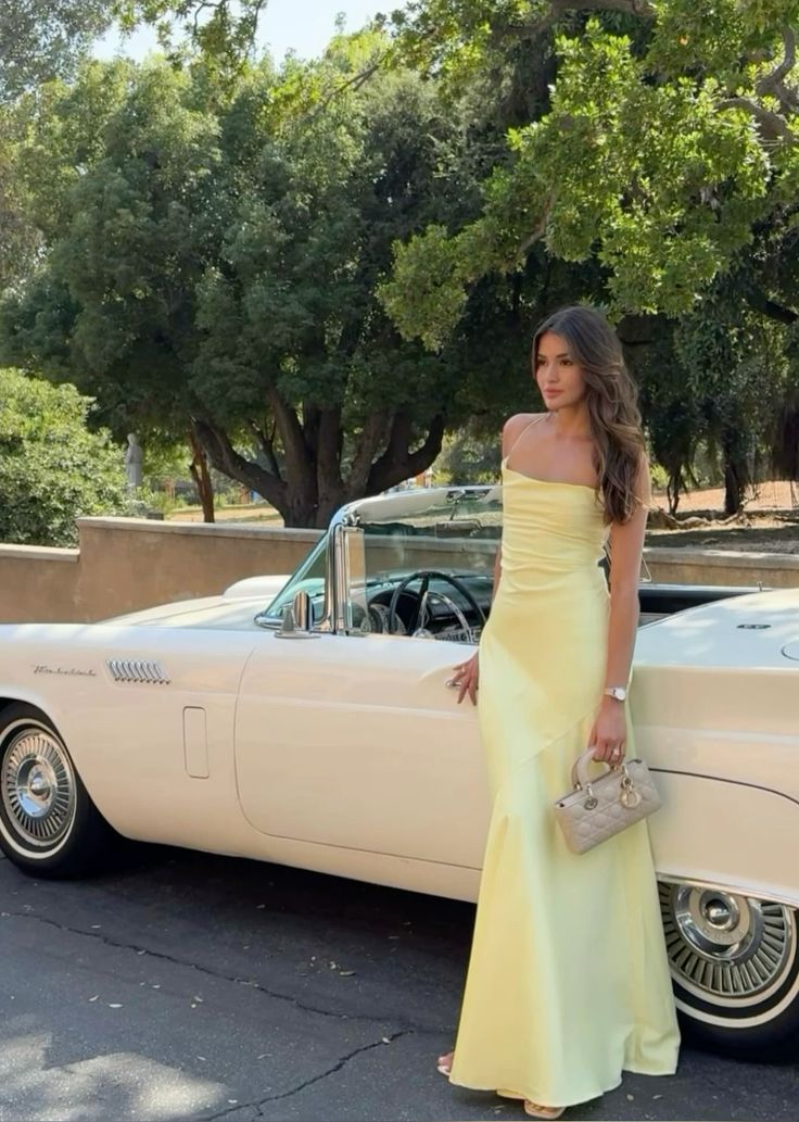 Robe de bal à bretelles jaunes, robe de soirée longue, fg6559
