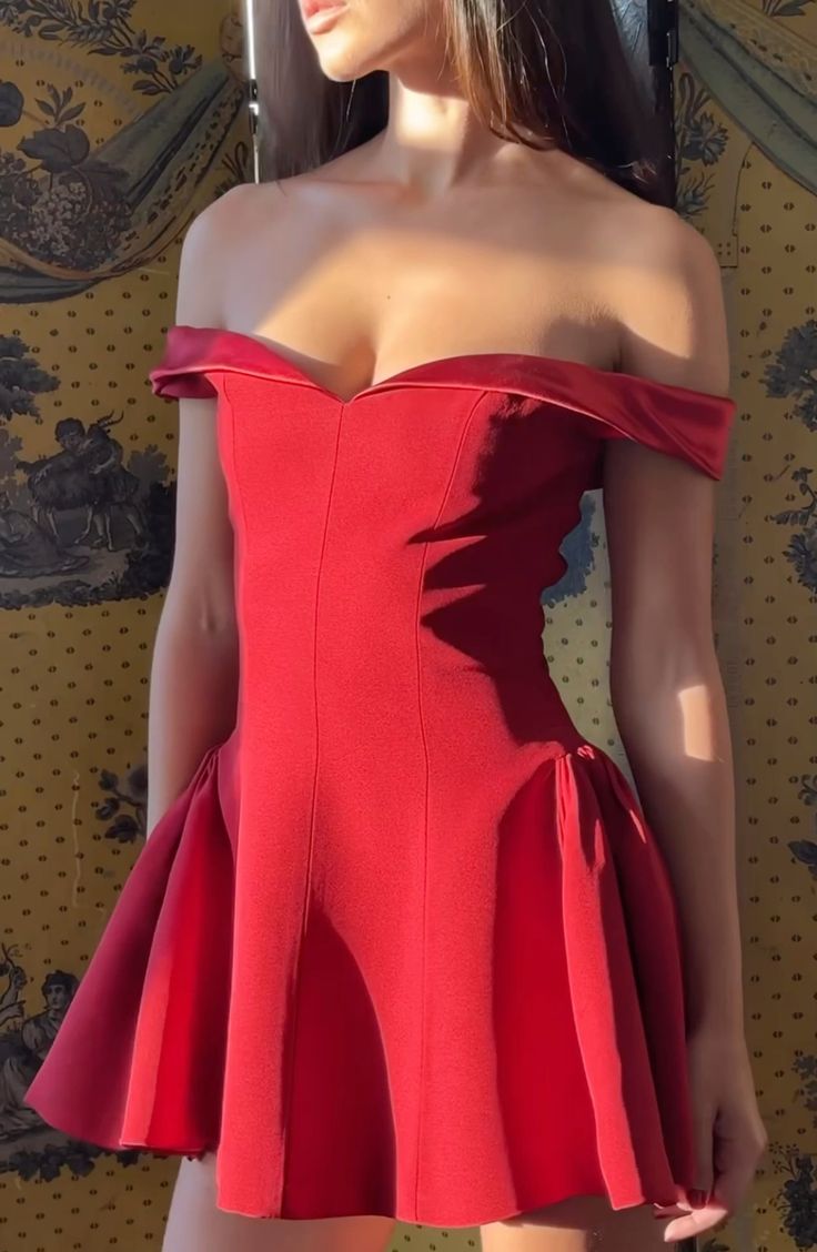 Off the shoulder red evening dress short party gown fg5855 formalgowns Off the shoulder red evening dress short party gown fg5855 formalgowns
