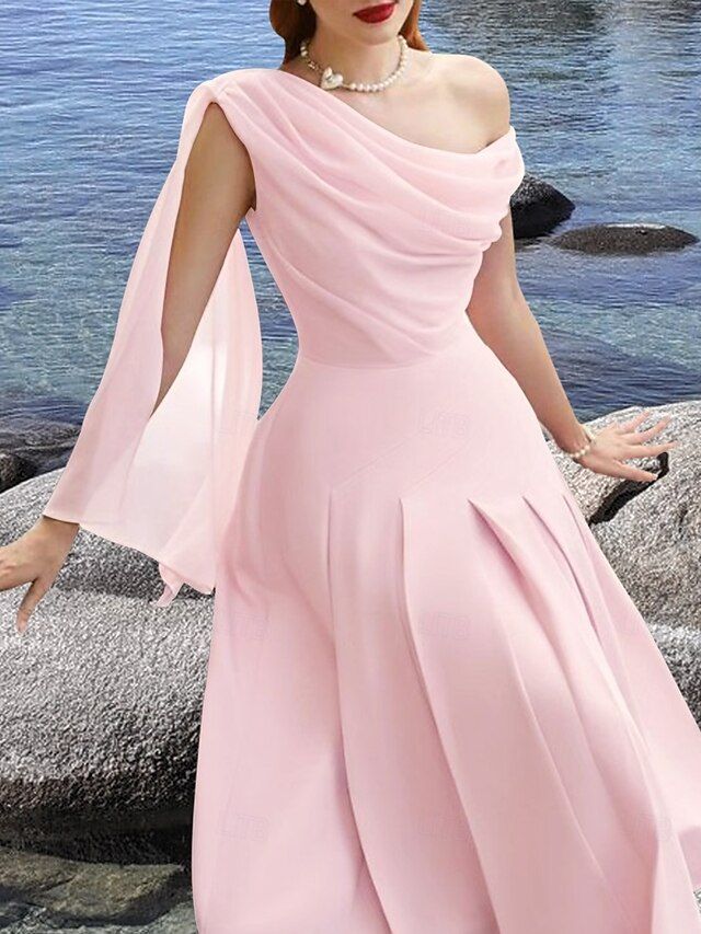 Robe de cocktail trapèze élégante, longueur thé, sans manches, col bénitier, en mousseline, robe de soirée, fg7773