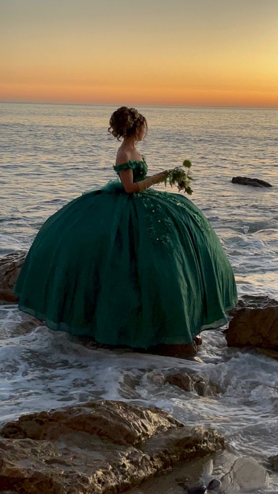 Off The Shoulder Green Prom Dress Sweet 16 Dress Ball Gown fg5990