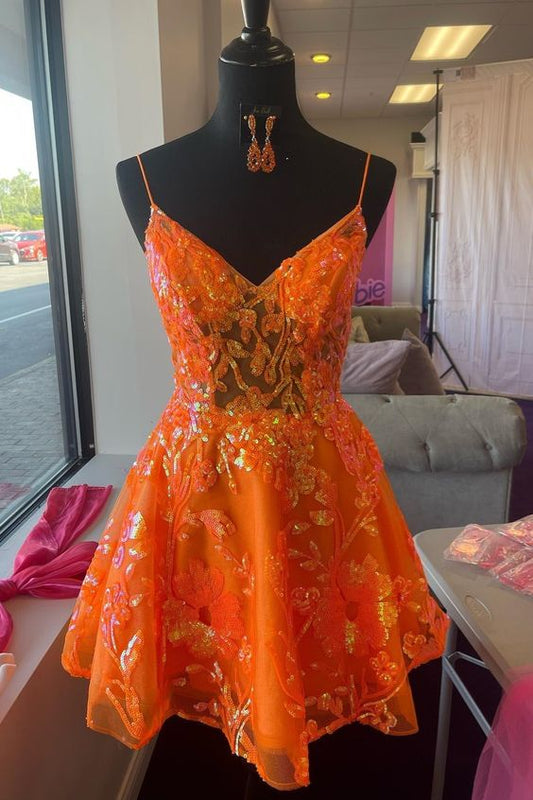 Robe de soirée trapèze à bretelles et col en V, brodée de paillettes, fg5907