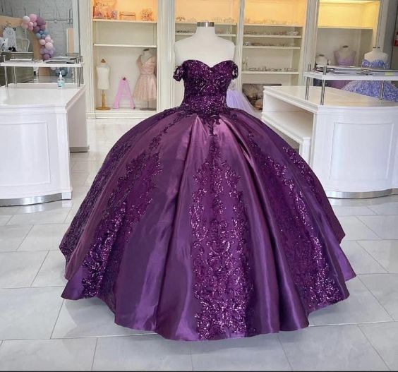Dark Purple Ball Gown Quinceanera Dresses Bling Sequined Applique Off Shoulder Prom Party Dress fg5997 Dark Purple Ball Gown Quinceanera Dresses Bling Sequined Applique Off Shoulder Prom Party Dress fg5997
