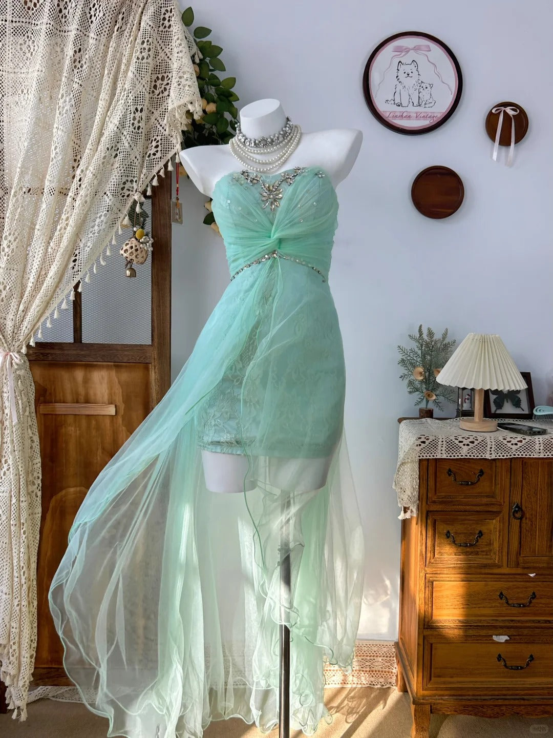 A-Linie Grünes trägerloses Vintage-Ballkleid Langes Abendkleid fg8037