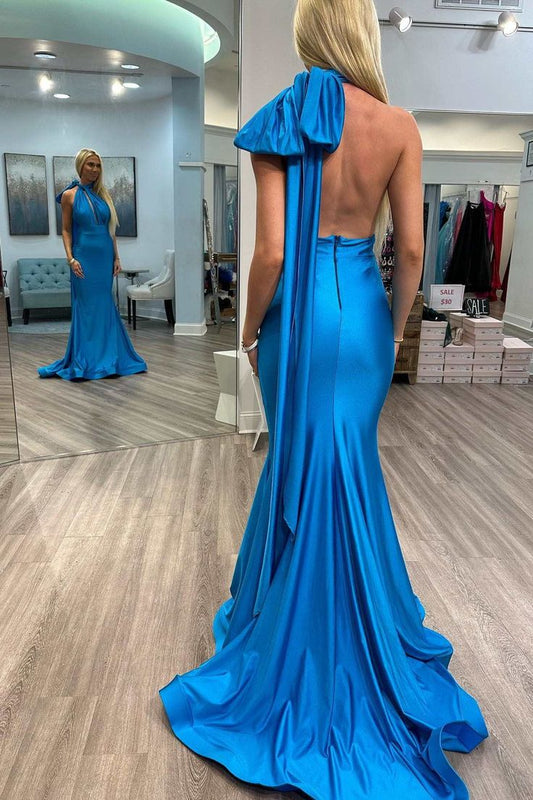 Robe de soirée longue bleu roi dos nu style sirène fg6157