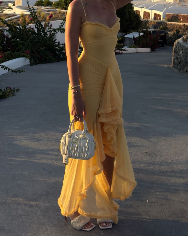 Romantic Ruffle Ruched High Low Maxi Dress Charming Evening Party Dress fg7758