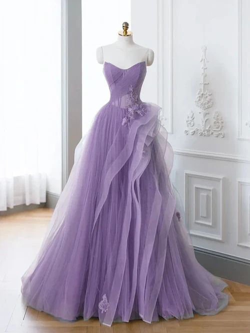 A-Line Purple Evening Dress Long Prom Dress Tulle Lace Prom Dresses fg formalgowns A-Line Purple Evening Dress Long Prom Dress Tulle Lace Prom Dresses fg formalgowns
